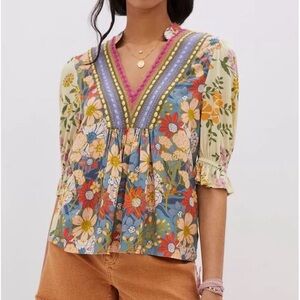 Bl^nk London x Anthropologie STEPHANIE Boho Floral V-Neck Top Fairy